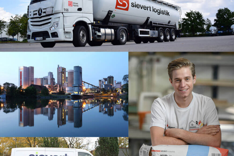 Collage von Sievert mit LKW, Transporter und Mitarbeiter