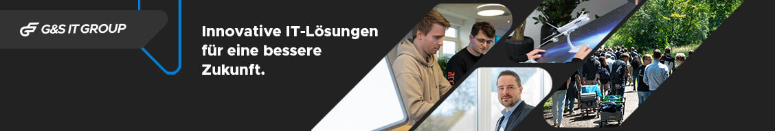 Headerbanner der G&S IT Group mit dem Slogan "Innovative IT-Lösungen für eine bessere Zukunft" und Fotos von Mitarbeitenden.