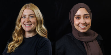 Portrait von Chiara Thrun und Betül Tas vor schwarzem Hintergrund