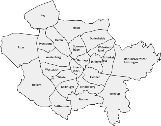 Karte der Stadtteile in Osnabrück.